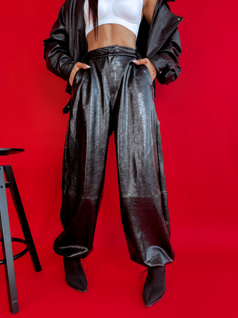 LUX leather imitation pants "BE STRONGER LD3347" - BLACK
